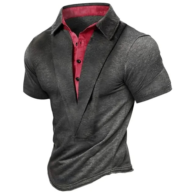 Men's Henley Shirt Plain V Neck Outdoor Daily Wear Short Sleeve Retro ...