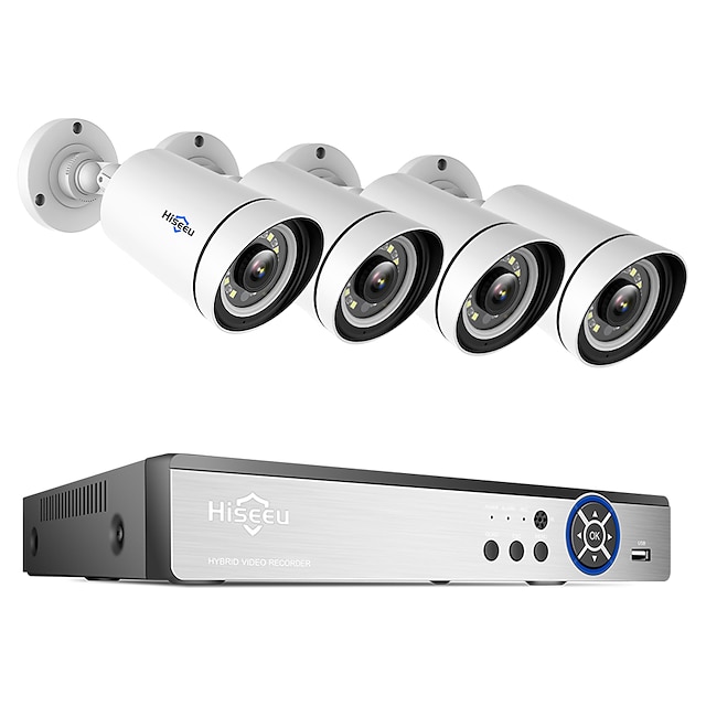  Hiseeu 4K 4CH 8MP PoE CCTV Security Camera System Video Surveillance Kit Two Way Audio Color Night Vision Outdoor IP Street