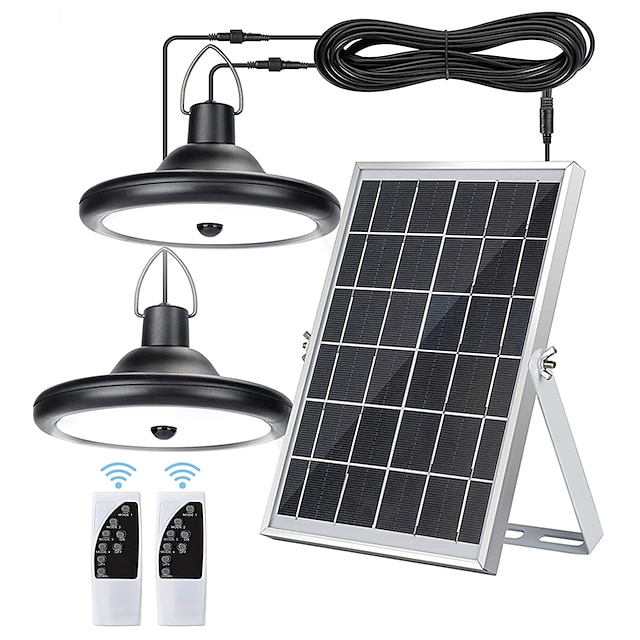  solar pendel udendørs vandtæt 2 hoved høj kapacitet udendørs / indendørs solar lampe velegnet til gårdhaver garager osv.