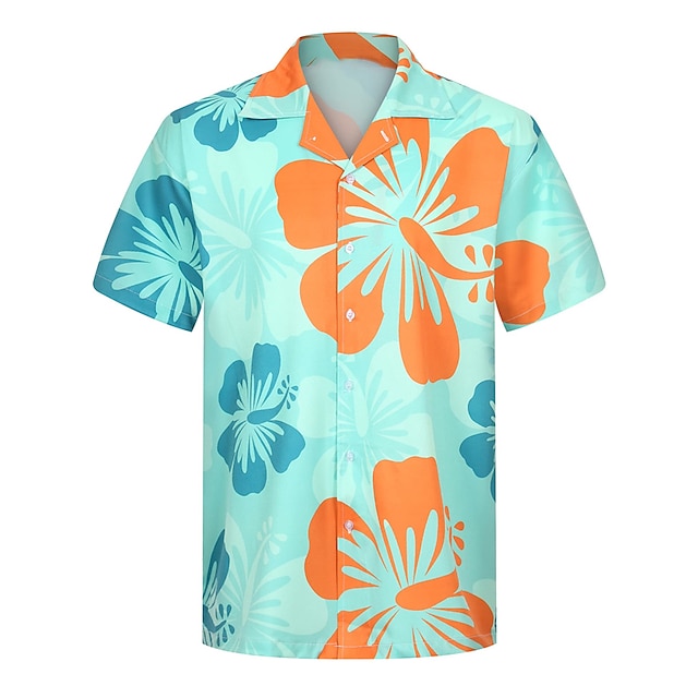  Men's Shirt Summer Hawaiian Shirt Floral Graphic Prints Cuban Collar Blue Casual Holiday Short Sleeve Button-Down Print Clothing Apparel Sports Fashion Streetwear Designer