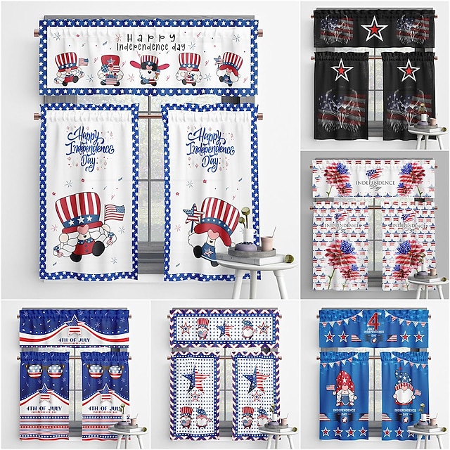  Kitchen Curtains Window Valance Curtains, American Flag Short Cafe Curtains Farmhouse For Livingroom, Bedroom, Balcony, Door, Cabinet