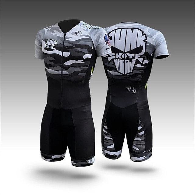  Men's Triathlon Tri Suit Short Sleeve Triathlon Silver Light Yellow Dark Grey Graphic Bike Lycra Sports Graphic Clothing Apparel