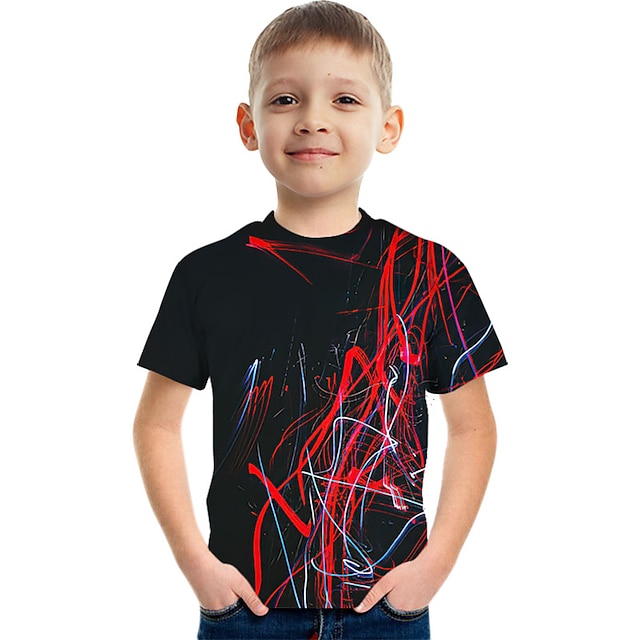  男の子と女の子のためのファッション抽象パターンプリント半袖Tシャツファッション3Dプリントカラフルシャツ