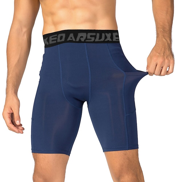 Arsuxeo Men's Running Tight Shorts Compression Shorts with Phone Pocket