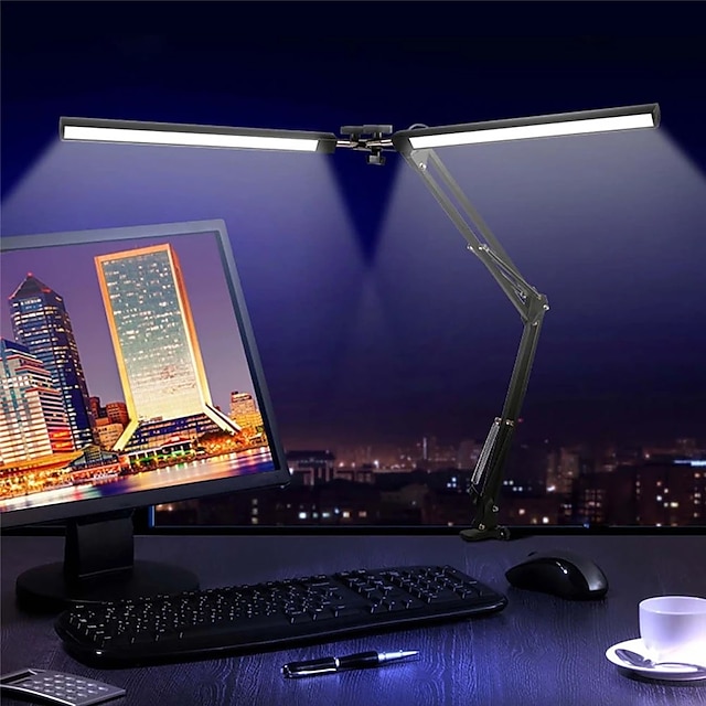  LED Reading Desk Lamp 24W Folding Swing Arm Desk Lamp with Clamp Dimmable Suitable for Workbench Home Eye Care Office Study Shustar