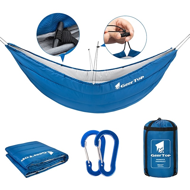  Camping Hammock Outdoor Breathable Breathability Wearable Foldable Adjustable Flexible Nylon with Carabiners and Tree Straps for 1 person Camping / Hiking Hunting Camping Blue 250*60 cm