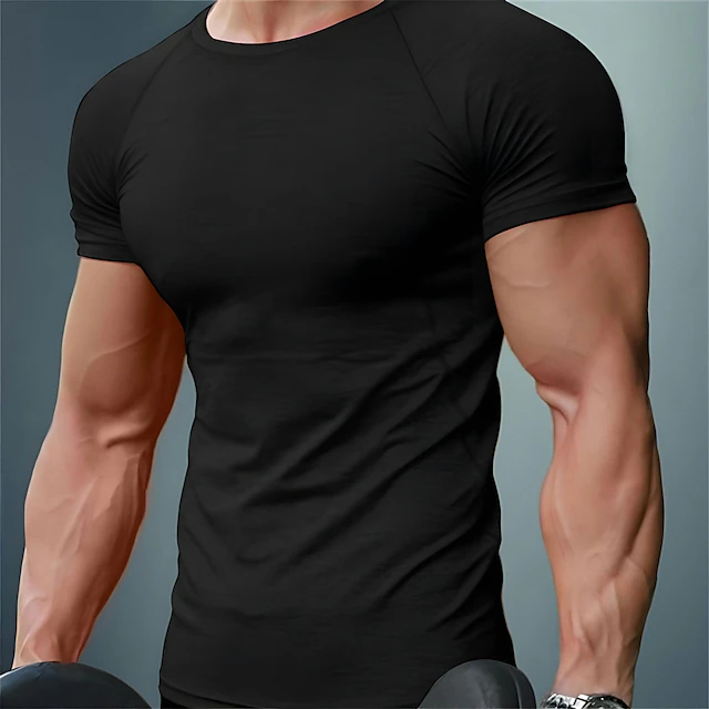 Men's T shirt Tee Muscle Shirt Moisture Wicking Shirts Plain Crew Neck ...