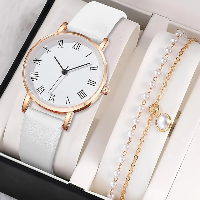  1 orologio al quarzo con quadrante rotondo & 1pc bracciale donna fantasia orologi gioielli orologio da donna sofisticato ed elegante