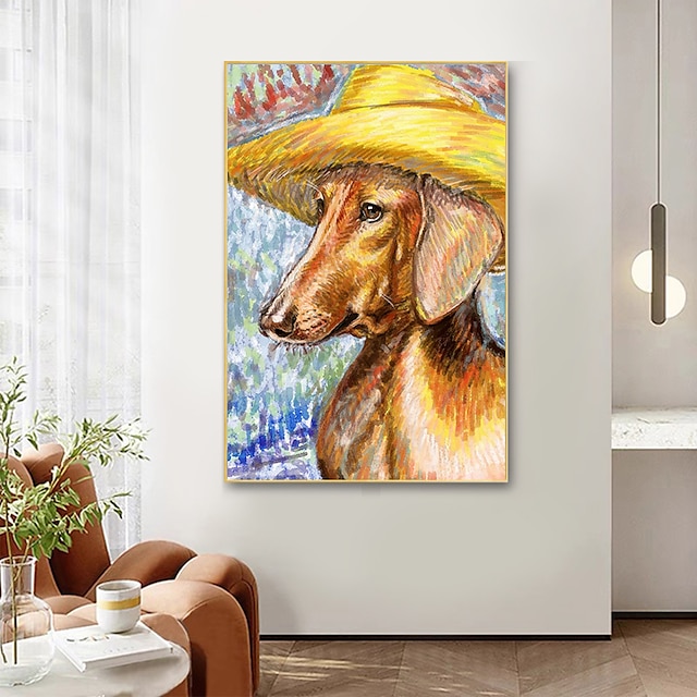  Oil Painting Handmade Hand Painted Wall Art Abstract Animal with Cap Canvas Painting Home Decoration Decor Stretched Frame Ready to Hang