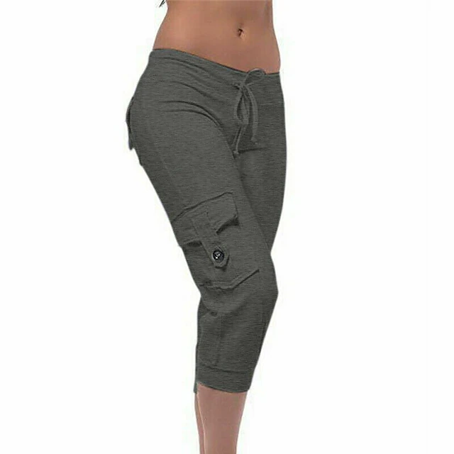 Women's Capri Pants Drawstring Multiple Pockets Yoga Fitness Gym ...