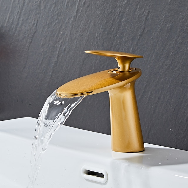  Wasserfall-Waschbecken-Mischbatterie, Monobloc-Waschtischarmaturen Einhand-Einloch-Deck montiert mit Warm- und Kaltwasserschlauch