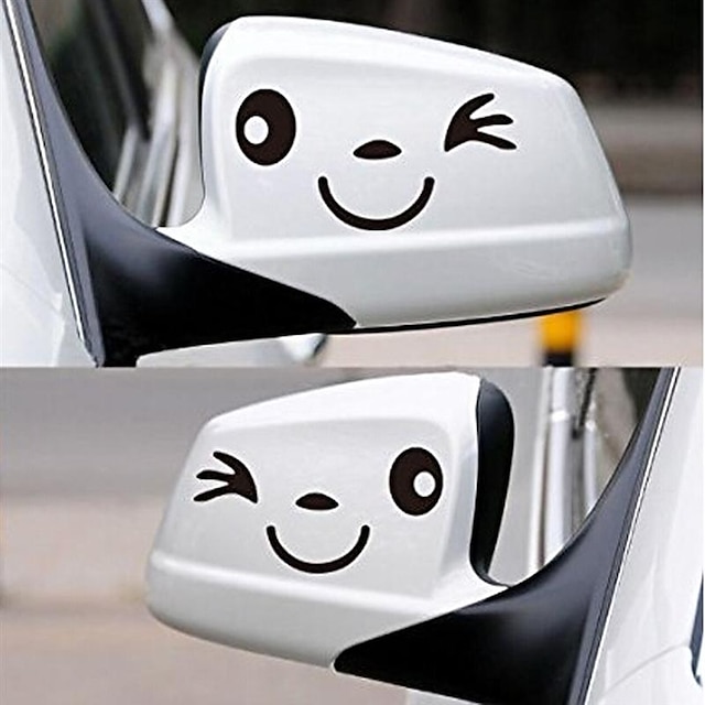  2 יחידות קריקטורה חמודה פנים חיוך מדבקות לרכב מדבקות מראה אחורית לרכב סטיילינג לרכב l & מדבקת מראה r עבור משאיות מכוניות