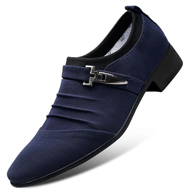 Men's Formal Dress Shoes with Metal Buckle - Elegant Slip-On Loafers in Navy Blue for Weddings & Business Attire 7