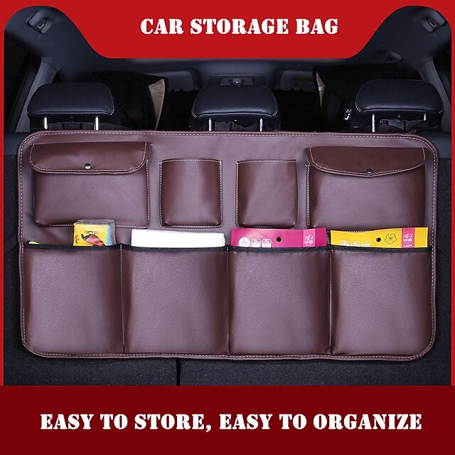  Leather Car Truck Storage Bag Organizer Universal Multi-function Folding Car Rear Seat Back Organizer SUV Auto Backseat Book Cup Pockets adgets