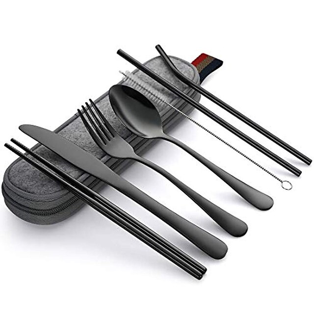  Portable Stainless Steel Flatware Set, Travel Camping Cutlery Set, Portable Utensil Travel Silverware Dinnerware Set with a Waterproof Case