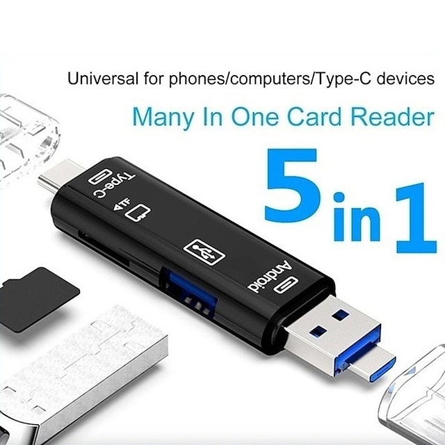  5 في 1 متعدد الوظائف USB نوع C / USB / مايكرو USB / TF قارئ بطاقة الذاكرة OTG محول قارئ بطاقة ، محول قارئ البطاقة