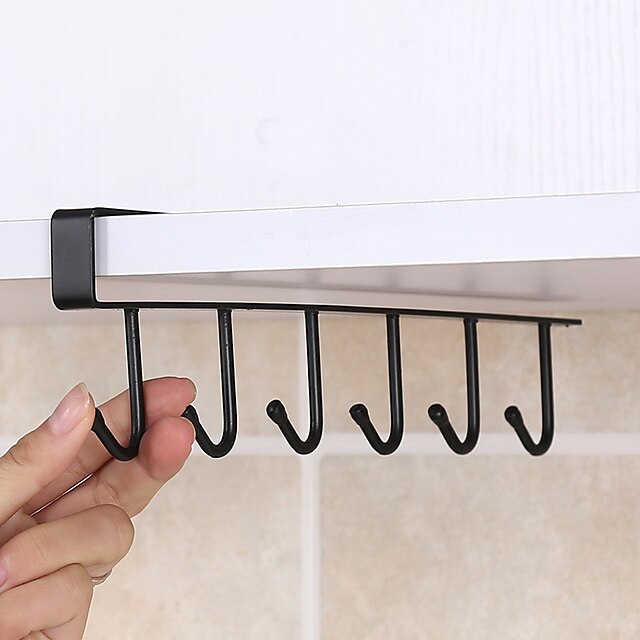 1pc Iron Cabinet Traceless Hook Six Hooks Storage Hanger Multi-Row