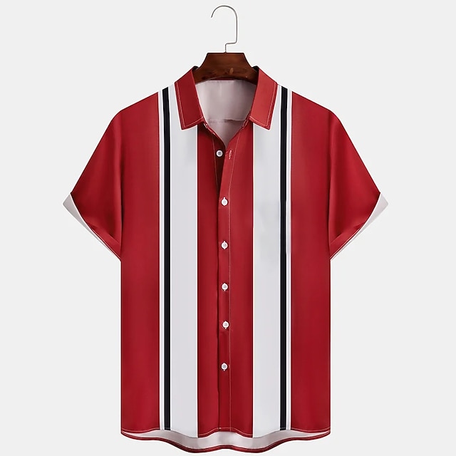  Per uomo Camicia Camicia casual Camicia da Bowling Camicia con Bottoni Nero Vino Rosso Manica Corta A righe Collo ripiegato Vacanza Streetwear Stile Vintage Abbigliamento Poliestere Misto Cotone Moda