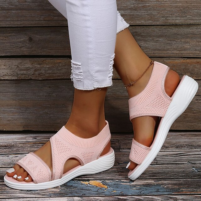 Soft Pink Women's Comfort Sandals - Breathable Mesh Fabric, Flexible Sole, Perfect for Casual Wear and Daily Outings 6