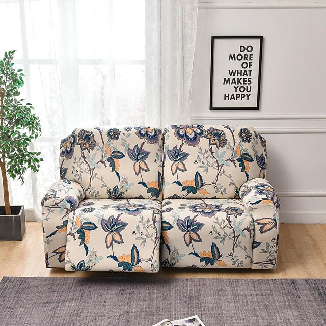 Colorful Velvet Couch Covers Stretch Reclining Couch Covers for 2 Cushion Sofa Slipcovers Furniture Covers Thick Soft Washable