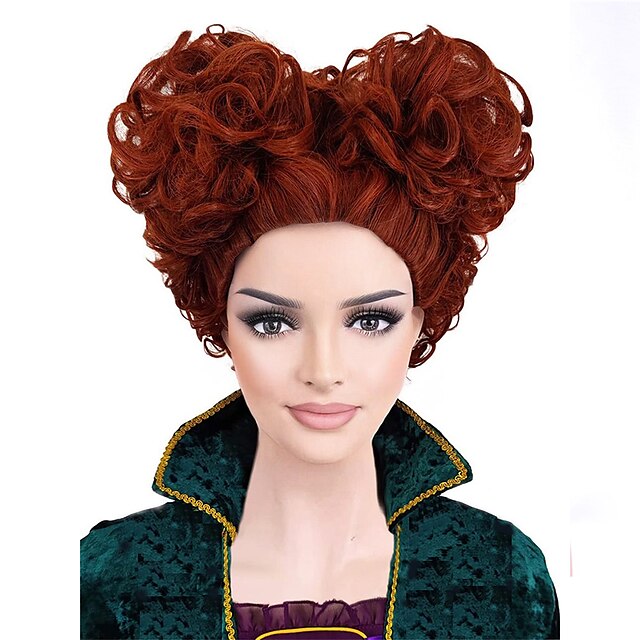  Synthetic Wig Curly With 2 Ponytails Machine Made Wig Short Wine Red Synthetic Hair Women's Soft Classic Easy to Carry Burgundy