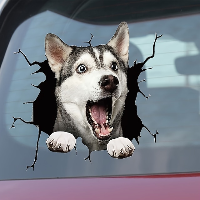  3D Car Stickers Auto Rear Window Puppy Broken Window Stickers French Bulldog Car Stickers Vinyl Decals
