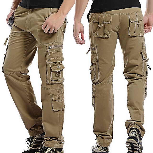  Męskie Spodnie cargo Spodnie Taktyczna Spodnie robocze Multi Pocket Kieszeń z klapką Równina Pełna długość Praca Dzienne zużycie 100% bawełna Klasyczny Taktyczna Czarny Zieleń wojskowa