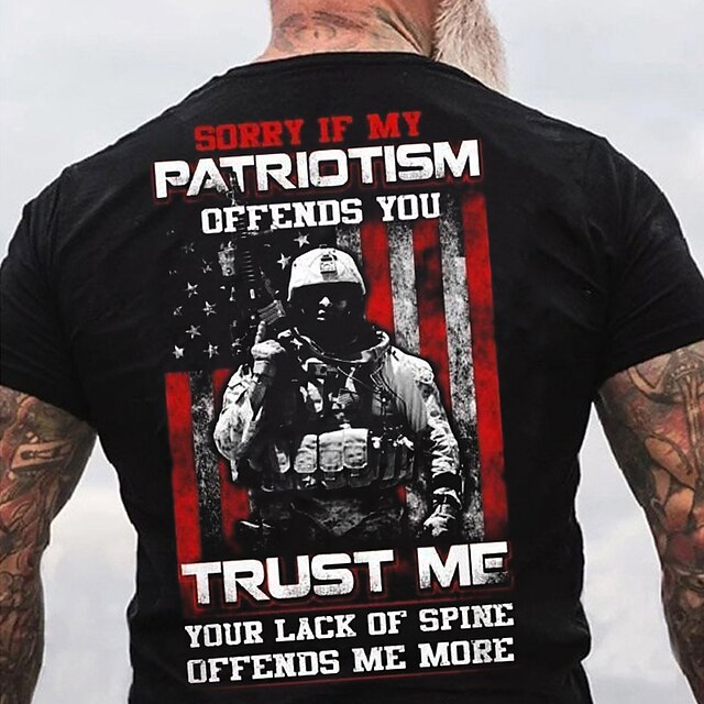 Veterans Day Men's Patriot Patriotic Veteran Graphic Soldier National Flag T shirt Tee Short Sleeve T shirt 3D Print Crew Neck Shirt Vintage Fashion Designer Outdoor Casual Daily Black Spring &2