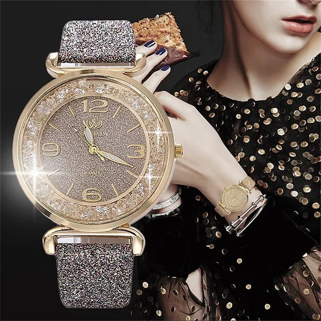  Relojes de cuarzo para mujer, reloj de cuarzo de lujo a la moda, reloj informal con diamantes de imitación para mujer, reloj de pulsera de cuarzo con correa de cuero, reloj femenino
