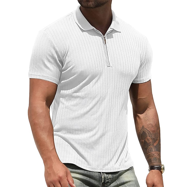 Men's Golf Shirt Knit Polo Casual Holiday Lapel Quarter Zip Short ...