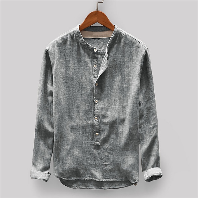  Per uomo Camicia in cotone e lino Camicia Estiva Camicia casual Camicia da Spiaggia Camicia con Bottoni Semplice Vacanza Casuale Giallo Blu marino Cachi Grigio Manica Lunga Colletto alla coreana