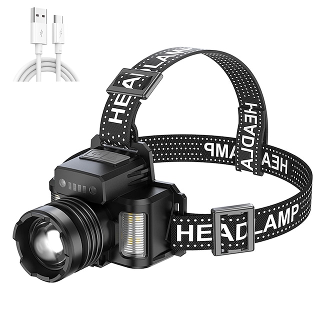  LED Headlamp Headlight Rechargeable High-power Fishing Telescopic Zoom with 30W Lamp Beads and Infrared Sensors 3-source Side Lights