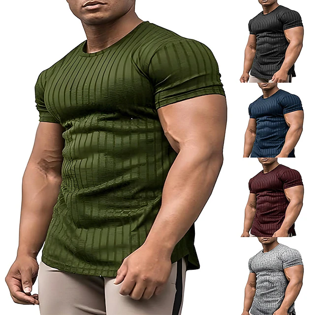 Men's T Shirt Cool Shirt Short Sleeves Crew Neck Summer Striped Designer Basic Modern Contemporary Vacation Street Going out Black White Wine Top Tee for Men 9