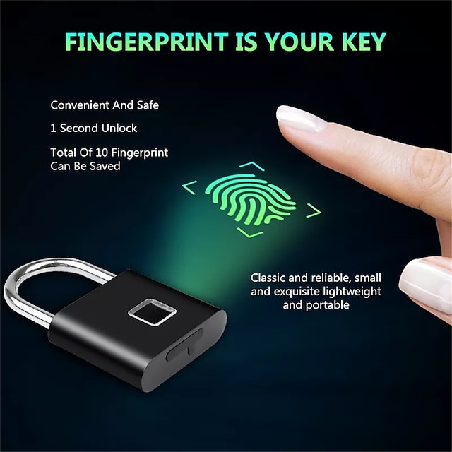  Mini Smart Fingerprint Padlock Waterproof Security Door Lock Antitheft Keyless USB Rechargeable Lock For Suitcase Luggage Backbag