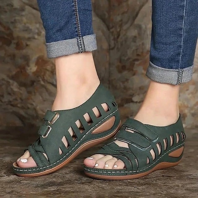  Pentru femei Sandale Mărime Plus Size Sandale Desculțe Pantofi de confort Zilnic Vară Eliminat Toc Platformă Pantofi vârf deschis Elegant Casual Imitație Piele Panglică Alb Verde Închis Maro