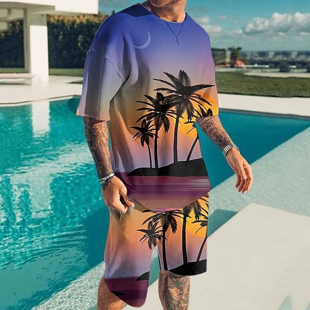  Men's Shorts and T Shirt Set T-Shirt Outfits Graphic Coconut Tree Crew Neck Clothing Apparel 3D Print Outdoor Daily Short Sleeve 3D Print 2 Piece 2pcs Designer Casual Comfortable