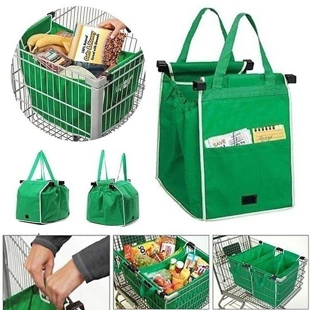  paksuuntunut vihreä supermarket kärry ostoskassi säilytyskangaskassi kuitukangas käsilaukku tv-tuotetarralaukku