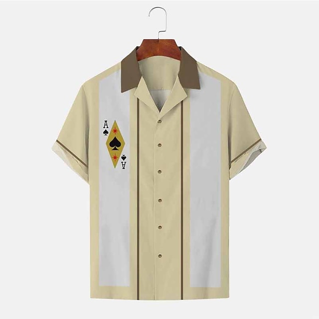  Herren Hemd Hawaiihemd Sommerhemd Bowling-Shirt Gestreift Grafik-Drucke Poker Kubanisches Halsband Aprikose Casual Hawaiianisch Kurzarm Bedruckt Button-Down Bekleidung Sport Modisch Strassenmode