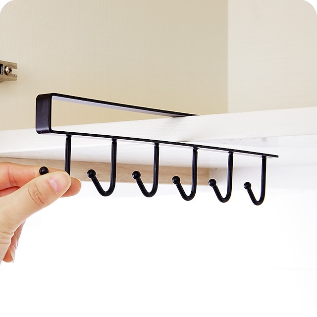 1pc Iron Cabinet Traceless Hook Six Hooks Storage Hanger Multi-Row