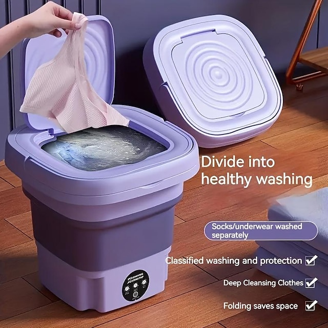  mașină de spălat pliabilă, mini mașină de spălat portabilă, potrivită pentru camping, rv, călătorii, mașină de spălat lenjerie sutien șosete, potrivită pentru uz casnic, capacitate mare 8l