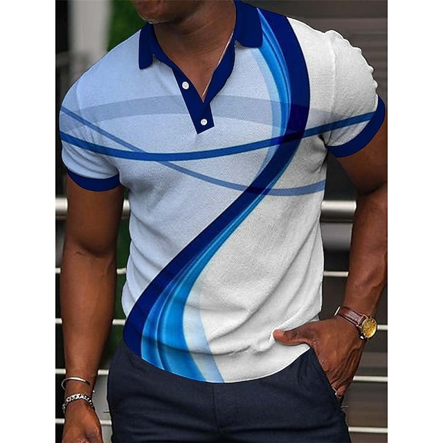 Men's Polo Shirt Golf Shirt Graphic Prints Geometry Linear Turndown ...