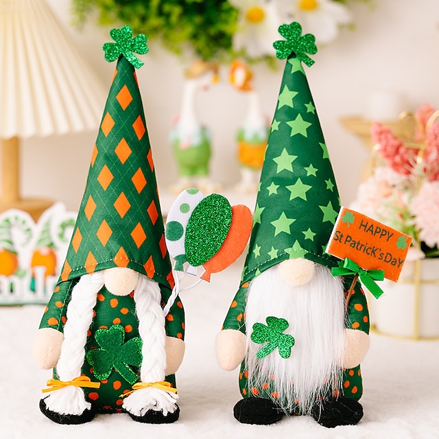  Green Doll Ornaments Festival Day Elderly Irish Hat Faceless Home Decor
