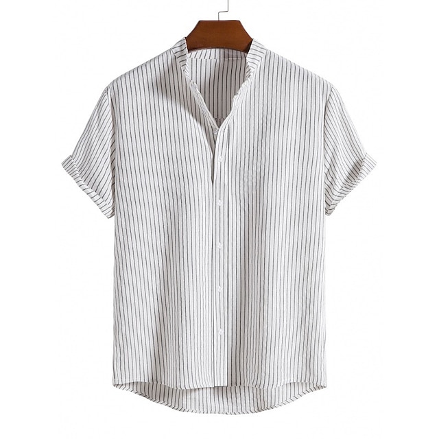  Men's Casual Shirt Summer Shirt Beach Shirt Black White Yellow Short Sleeve Striped Stand Collar Spring & Summer Street Daily Clothing Apparel Button-Down