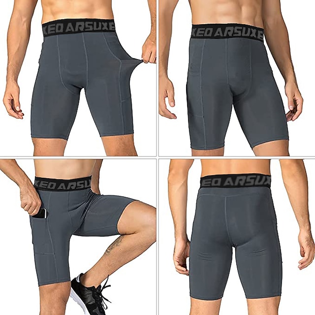 Arsuxeo Men's Running Tight Shorts Compression Shorts with Phone Pocket