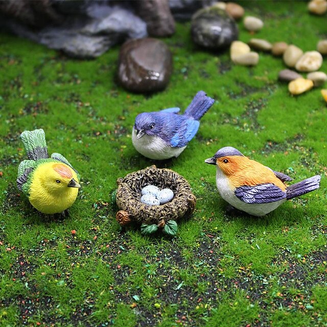  4pcs/set Mini Bird And Bird Nest, Fairy Garden Accessories, Miniature Figures Fairy Garden Miniature Moss Landscape DIY Ornament Accessories, Miniature Landscape Decor, Car Decor, Home Decor