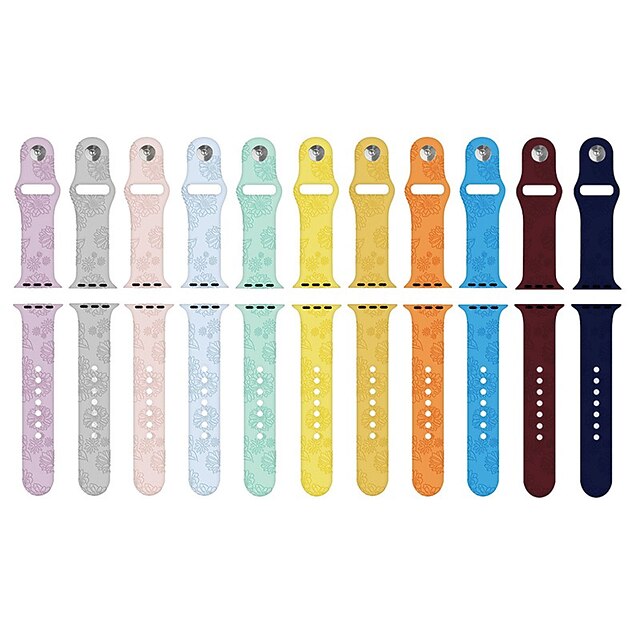  Sport Band Flower Engraved Compatible with Apple Watch band 38mm 40mm 41mm 42mm 44mm 45mm 49mm Waterproof Soft Silicone Strap Replacement Wristband for iwatch Series Ultra 8 7 6 5 4 3 2 1 SE