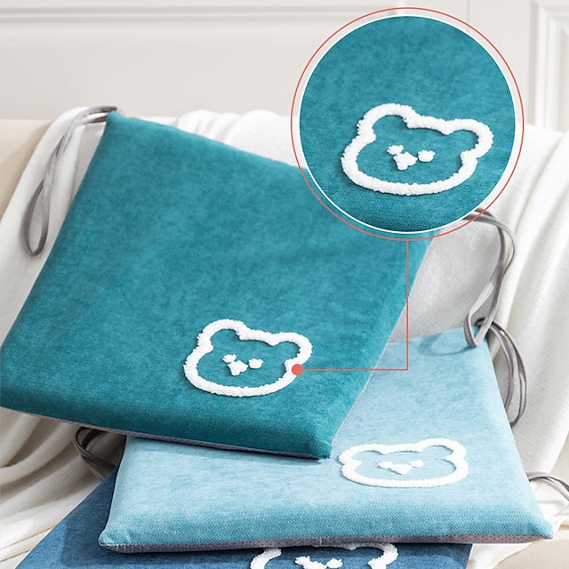  Tufting Embroidery Lovely Bear Floor Pillow Cushion Four Seasons High Rebound Seat Cushion Non-slip Bandaging Chair Cushion Home Office Bedroom Home Use Dining Table Chair Cushion