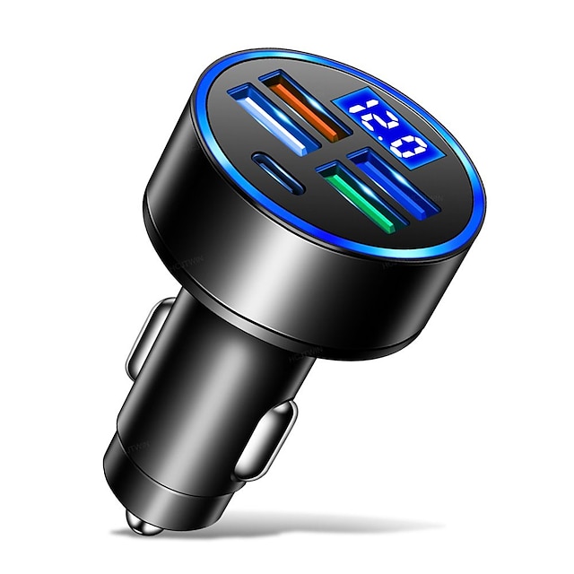  4USB With Type-c Car LED Digital Display Car Charger Volt Meter Car Battery Monitor With LED Voltage & Amps Display