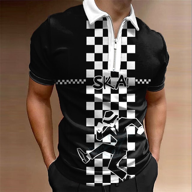  Men's Zip Polo Polo Shirt Golf Shirt Plaid Graphic Prints Portrait Turndown Black Outdoor Street Short Sleeves Zipper Print Clothing Apparel Fashion Designer Casual Breathable