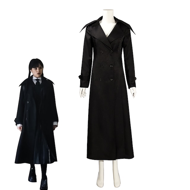  Wednesday Addams Addams family Wednesday Coat Cosplay Costume Women's Movie Cosplay Party Black Coat Polyester